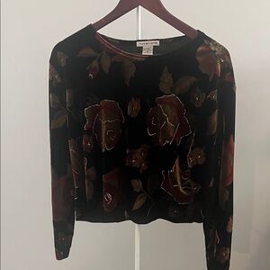 Notations Black and Red Floral Long Sleeve Top